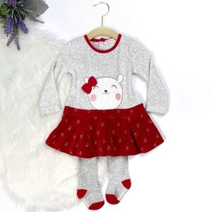 Babybol Girls Long Sleeve Dress and Tights Set Red Gray
